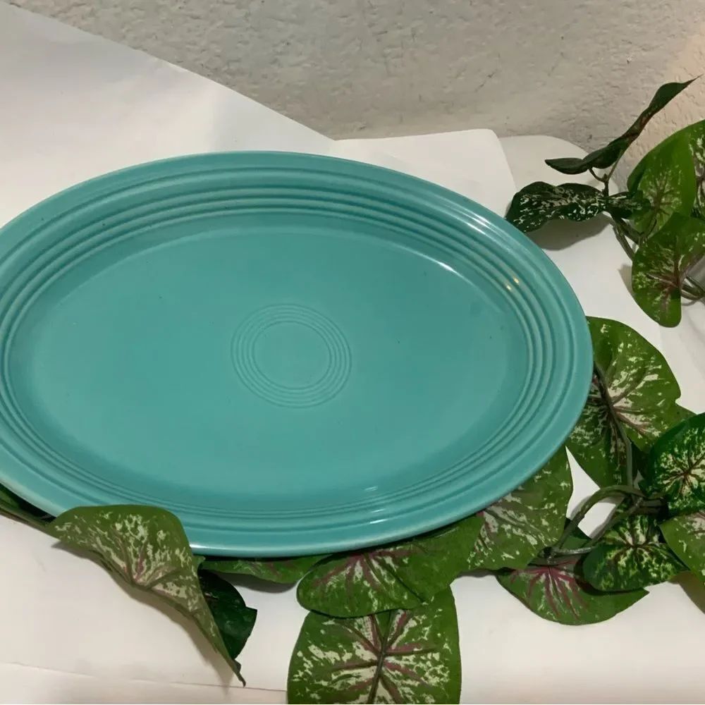Fiesta Persimmon Green 13.5" x9.25” Oval Plate Serving Platter Homer Laughlin B2